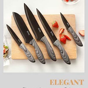 EUNA 5 PCS Kitchen Knife Set with Multiple Sizes, [Ultra-Sharp] Chef Cooking Knives with Sheaths and Gift Box, Chef Knife Set for Professional Multipurpose Cooking with Ergonomic Handle