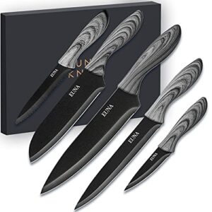 euna 5 pcs kitchen knife set with multiple sizes, [ultra-sharp] chef cooking knives with sheaths and gift box, chef knife set for professional multipurpose cooking with ergonomic handle