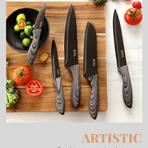 EUNA 5 PCS Kitchen Knife Set with Multiple Sizes, [Ultra-Sharp] Chef Cooking Knives with Sheaths and Gift Box, Chef Knife Set for Professional Multipurpose Cooking with Ergonomic Handle