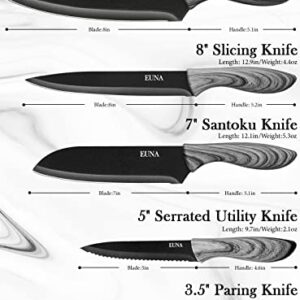 EUNA 5 PCS Kitchen Knife Set with Multiple Sizes, [Ultra-Sharp] Chef Cooking Knives with Sheaths and Gift Box, Chef Knife Set for Professional Multipurpose Cooking with Ergonomic Handle