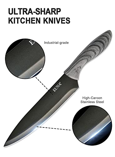 EUNA 5 PCS Kitchen Knife Set with Multiple Sizes, [Ultra-Sharp] Chef Cooking Knives with Sheaths and Gift Box, Chef Knife Set for Professional Multipurpose Cooking with Ergonomic Handle