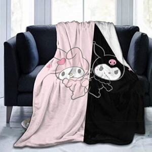 kuromi and my melody flannel throw blanket fringe lightweight cozy ultra soft couch bed sofa chair for kids boys girls adults 80"x60"