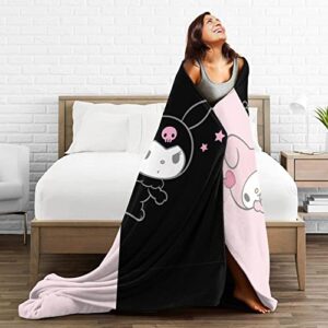 Kuromi and My Melody Flannel Throw Blanket Fringe Lightweight Cozy Ultra Soft Couch Bed Sofa Chair for Kids Boys Girls Adults 80"X60"