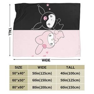 Kuromi and My Melody Flannel Throw Blanket Fringe Lightweight Cozy Ultra Soft Couch Bed Sofa Chair for Kids Boys Girls Adults 80"X60"