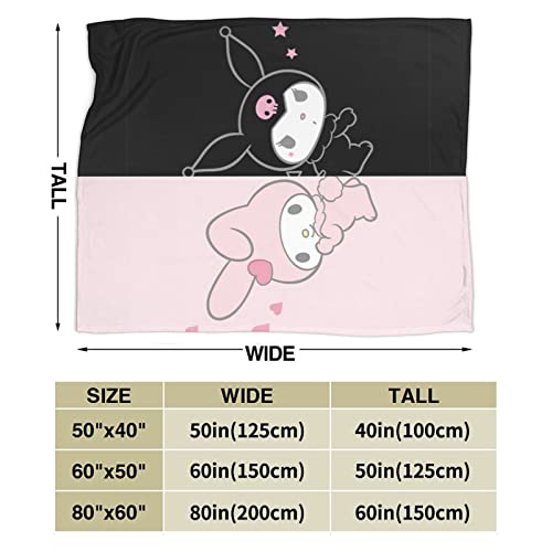 Kuromi and My Melody Flannel Throw Blanket Fringe Lightweight Cozy Ultra Soft Couch Bed Sofa Chair for Kids Boys Girls Adults 80"X60"