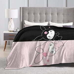 Kuromi and My Melody Flannel Throw Blanket Fringe Lightweight Cozy Ultra Soft Couch Bed Sofa Chair for Kids Boys Girls Adults 80"X60"