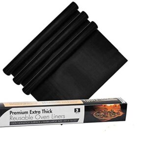 3 pack non-stick heavy duty oven liners set by grill magic - thick, heat resistant fiberglass mat - easy to clean, reduce spills, stuck foods & clean up - bpa free kitchen friendly cooking accessory