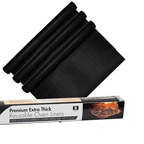 3 Pack Non-Stick Heavy Duty Oven Liners Set by Grill Magic - Thick, Heat Resistant Fiberglass Mat - Easy to Clean, Reduce Spills, Stuck Foods & Clean Up - BPA Free Kitchen Friendly Cooking Accessory