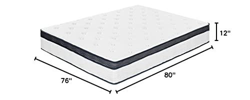 PrimaSleep 12 inch Euro Top Spring Mattress,White,Comfort Layers,Dark Green Piping, (King)