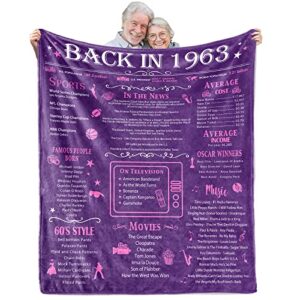 happy 60th birthday gifts for women men blanket 1963 60th birthday anniversary weeding decorations turning 60 year old bday gift idea for wife husband mom dad back in 1963 throw blanket 60lx50w inches