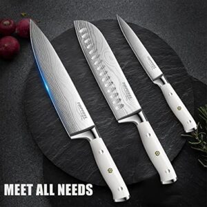 Topfeel Professional Chef Knife Set German Carbon Stainless Steel Kitchen Knives, 3PCS Ultra Sharp Japanese White Knives Set for Kitchen with Ergonomic Handle for Home or Restaurant…