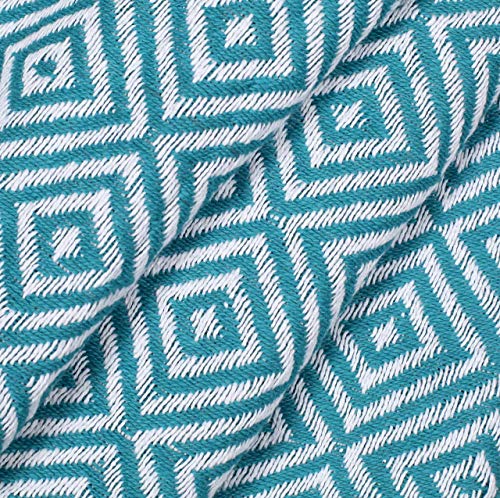 Throw Blanket With Fringes In Diamond Design 50x60 Inch - Teal White Cotton Throw For Sofa, Chair, Bed, & Everyday Use, Well crafted for durability, Farmhouse Throw,All Season Throw Blanket