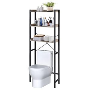 topeakmart bathroom organizer,3-tier over the toilet storage wooden freestanding bathroom toilet space saving rack with metal frame, 25" l x 10" w x 65" h, easy assembly, gray