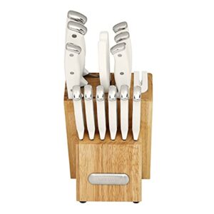 farberware edgekeeper triple riveted knife block set with built in sharpener, 14-piece, white