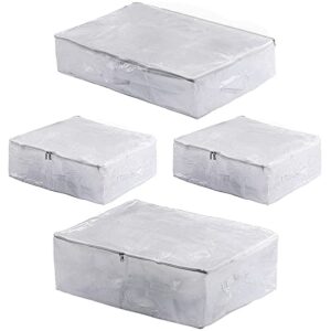 under the bed storage 4 pack foldable underbed storage containers with 3 handles and 2 sturdy zippers for blankets, clothes, thin quilts, shoes