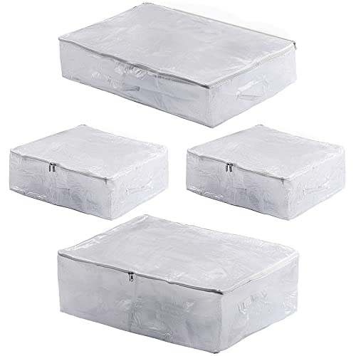 Under The Bed Storage 4 Pack Foldable Underbed Storage Containers With 3 Handles and 2 Sturdy Zippers for Blankets, Clothes, Thin Quilts, Shoes