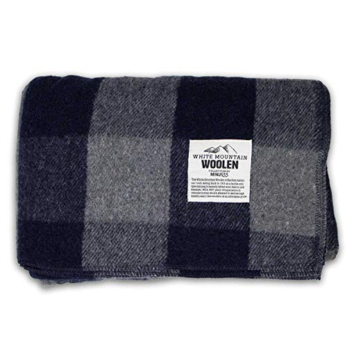 Minus33 Merino Wool - White Mountain Woolen Lodge Twin Blanket - Warm Throw Blanket - Picnic Blanket - 80% Recycled Wool - 65W x 90L - Gray and Blue Plaid