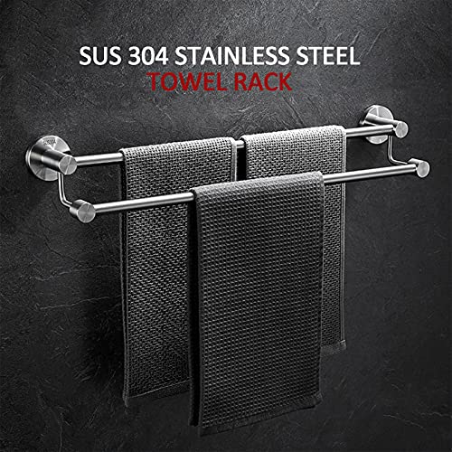 YDYFC Double Towel Bar Rail, 30CM-120CM, SUS 304 Stainless Steel Round Base Towel Holder, Brushed Silver Finish, Wall Mounted Towel Rack for Bathroom Hardware and Kitchen (Size : 23.6inch(60cm))