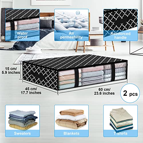 iMeistek 3 pack Under Bed Storage Large Capacity Under the Bed Storage Containers with Reinforced Handles and Clear Window Foldable Clothes Organizer for Comforters, Blankets, Bedding,Clothes,Pillows