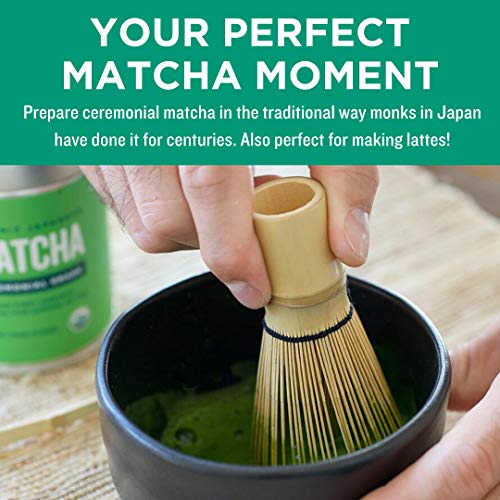 Jade Leaf Traditional Matcha Starter Set - Bamboo Matcha Whisk (Chasen), Scoop (Chashaku), Stainless Steel Sifter, Fully Printed Handbook - Japanese Tea Set