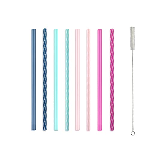 Ello Impact Reusable Hard Plastic Straws with Cleaning Brush, 8 Piece, Rosewater