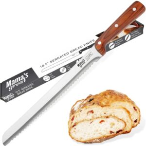 mama's great ultra sharp serrated bread knife for homemade bread with 10.5 inch wide wavy edge