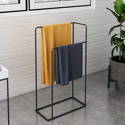 Towel Holder Stand Floor Standing Towel Rack for Bathrooms with 2 Towel Rails Modern Black Freestanding Shelf Storage Metal with Rust-Resistant Finish for Bath Towels and More