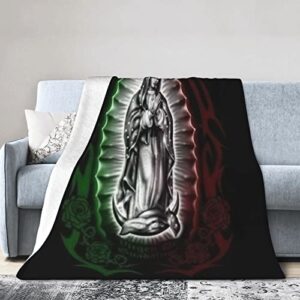 our lady virgin mary guadalupe mexican flannel fleece throw blankets super soft cozy warm plush bedding for adults kids lightweight blankets for couch,sofa,bed halloween decor-80 x60