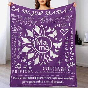 mercuryelf spanish mom blanket gift, 40"x50" flannel fleece blanket throw, feliz dia de las madres regalos para mamá en español with words of encouragement,hispanic gifts for mom from daughter