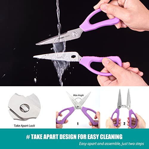 KUNIFU Kitchen Scissors All Purpose Heavy Duty, Kitchen Shears Come Apart Dishwasher Safe, Ultra Sharp Stainless Steel Kitchen Gadgets, Cooking Cutter for Chicken, Meat, Poultry, Fish, Herbs, Grape