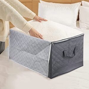 FYY Clothes Storage Bag, 3 Pack 90L Foldable Storage Bin Closet Organizer with Reinforced Handle Sturdy Fabric Clear Window, Clothes Comforters Blankets Bedding Storage Bin with Zipper Grey