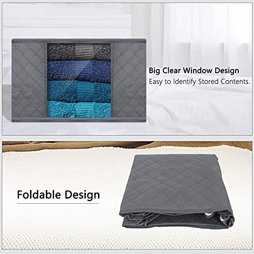 FYY Clothes Storage Bag, 3 Pack 90L Foldable Storage Bin Closet Organizer with Reinforced Handle Sturdy Fabric Clear Window, Clothes Comforters Blankets Bedding Storage Bin with Zipper Grey