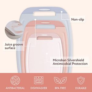 Neoflam Microban Protection Cutting Board 3 Piece Set, Stain & Odor/BPA Free, Reversable Board, Upgraded Larger Juice Groove, Non-Slip EZ Grip Handle, Dishwasher Safe, Pastel