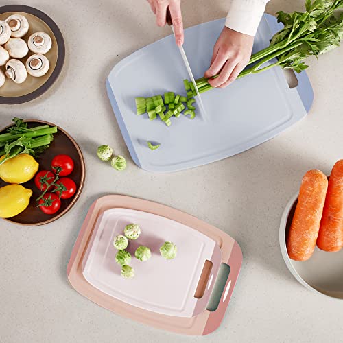 Neoflam Microban Protection Cutting Board 3 Piece Set, Stain & Odor/BPA Free, Reversable Board, Upgraded Larger Juice Groove, Non-Slip EZ Grip Handle, Dishwasher Safe, Pastel