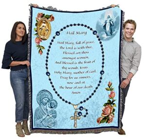 pure country weavers hail mary prayer with rosary beads blanket - religious gift tapestry throw woven from cotton - made in the usa (72x54)