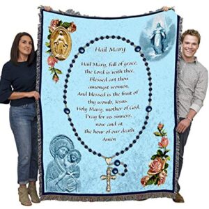 Pure Country Weavers Hail Mary Prayer with Rosary Beads Blanket - Religious Gift Tapestry Throw Woven from Cotton - Made in The USA (72x54)