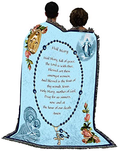 Pure Country Weavers Hail Mary Prayer with Rosary Beads Blanket - Religious Gift Tapestry Throw Woven from Cotton - Made in The USA (72x54)