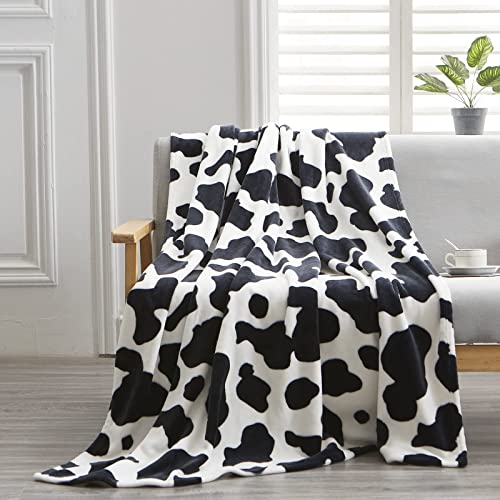 Cow Blanket, Ultra Soft Cow Print Blanket Flannel Fleece Bed Blanket for Kids Adults, Lightweight Cozy Cows Plush Blanket, Black and White Throw Blanket Gift for Sofa Couch Bed Chair Decor, 60"X50"