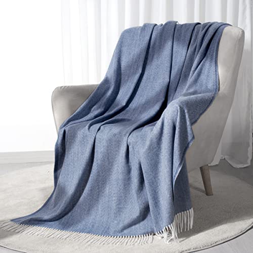 Carriediosa Herringbone Weave Throw Blanket with Fringe Super Soft Faux Cashmere Farmhouse Decorative Knit Tassel Blankets Lightweight Outdoor Thin Throws for Couch Bed Sofa, 50" X 60" Denim Blue