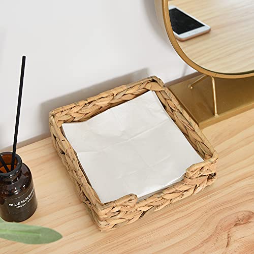 StorageWorks Water Hyacinth Napkin Holder, Wicker Baskets and Serving Tray for Kitchen, Rattan Napkin Holders for Tables, 7 ½"L x 7 ½"W x 2 ¾"H, 1 Pack