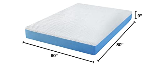 PrimaSleep 9 Inch Gel Infused Superior high-Density Memory Foam Mattress, CertiPUR-US® Certified, Blue, Queen