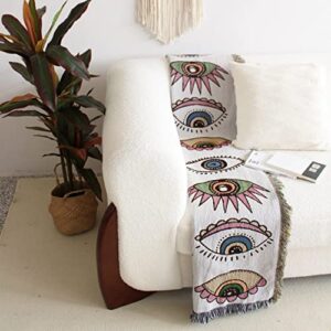 Boho Eyes Woven Throw Blanket Daisy Pattern Wall Carpet Sofa Bed Room Decor Tassel Thread Blanket Large Throw Tapestry Picnic Mat