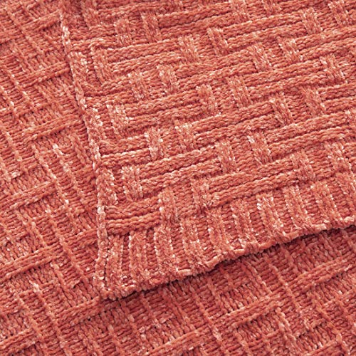 Revdomfly Chenille Cable Knit Blanket Fluffy Knitted Throw Blanket, Cozy Plush Lightweight Woven Blanket for Couch Bed Sofa,Coral