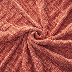 Revdomfly Chenille Cable Knit Blanket Fluffy Knitted Throw Blanket, Cozy Plush Lightweight Woven Blanket for Couch Bed Sofa,Coral