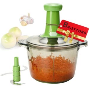 brieftons express manual food chopper: large 8.5-cup, hand chopper vegetable cutter to chop veggies, fruits, herbs, garlic onion chopper for salsa, salad, pesto, guacamole, coleslaw, indian cooking