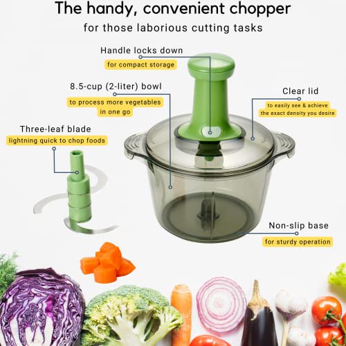 Brieftons Express Manual Food Chopper: Large 8.5-Cup, Hand Chopper Vegetable Cutter to Chop Veggies, Fruits, Herbs, Garlic Onion Chopper for Salsa, Salad, Pesto, Guacamole, Coleslaw, Indian Cooking