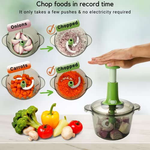 Brieftons Express Manual Food Chopper: Large 8.5-Cup, Hand Chopper Vegetable Cutter to Chop Veggies, Fruits, Herbs, Garlic Onion Chopper for Salsa, Salad, Pesto, Guacamole, Coleslaw, Indian Cooking