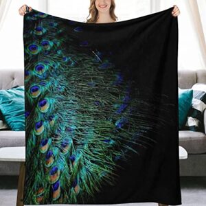 peacock feather flannel fleece throw blankets 50"x40" lightweight fluffy winter fall blanket cozy soft fuzzy plush home decor for couch bed sofa bedroom living room travel
