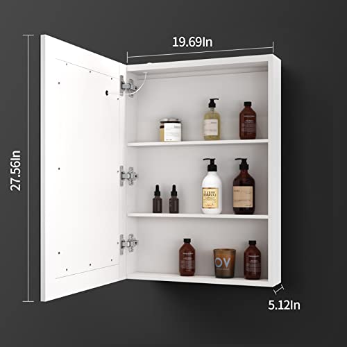 LALAHOO 20" x 28" Bathroom Medicine Cabinet with Mirror,Medicine Cabinets with Large Storage,Single Door LED Bathroom Wall Cabinet with Shelves,Dimmer and Anti-Fog