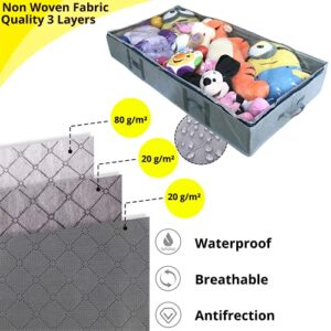 Large Underbed Storage Bags - 2 Pack Foldable Under Bed Organizer Bins with Clear Window, Zipper and Reinforced Handles for Toys, Blankets and Clothes + 2 Shoe Bags